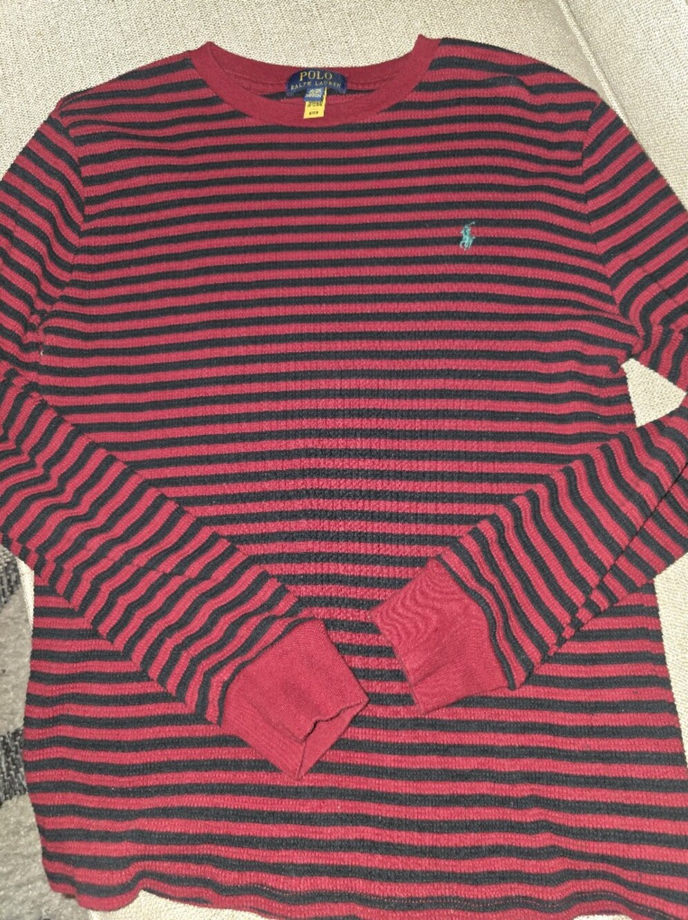 Polo by Ralph Lauren Red and Black Striped Crewneck Sweater